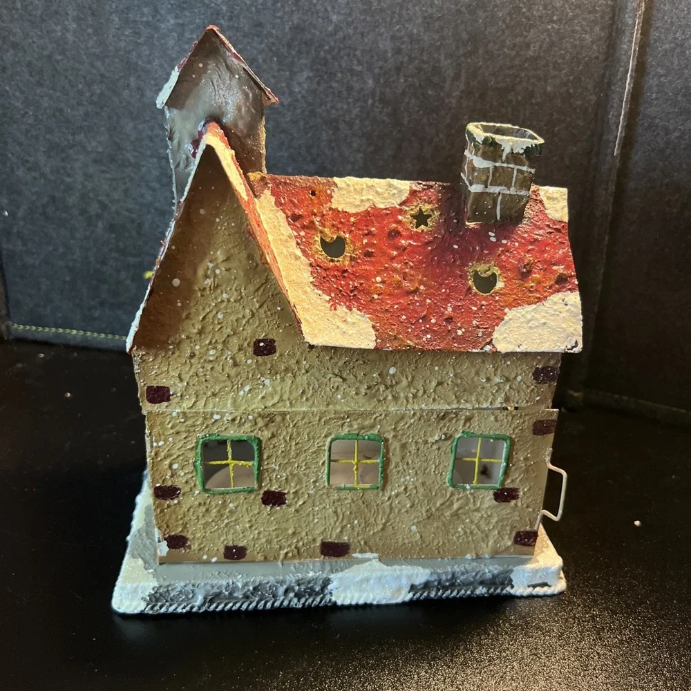 VINTAGE HOME INTERIORS XMAS Church Tin Luminary DBL Votive Candle‎ Holder (#V45)